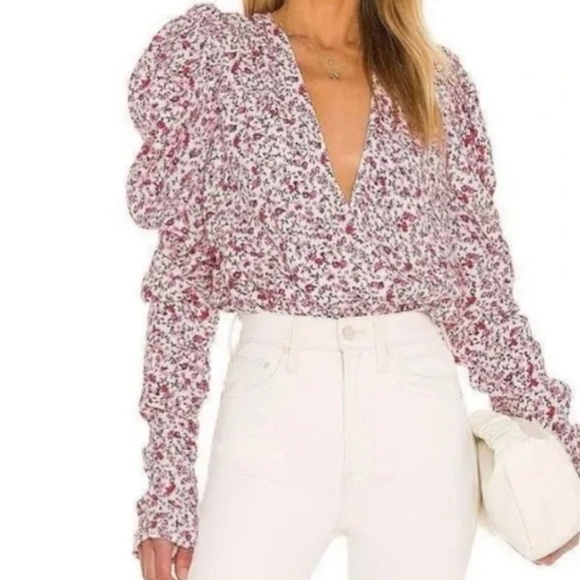 AFRM Tops - AFRM x REVOLVE Danna Bodysuit in Black Floral Medium Spring Deep V Wrap Style